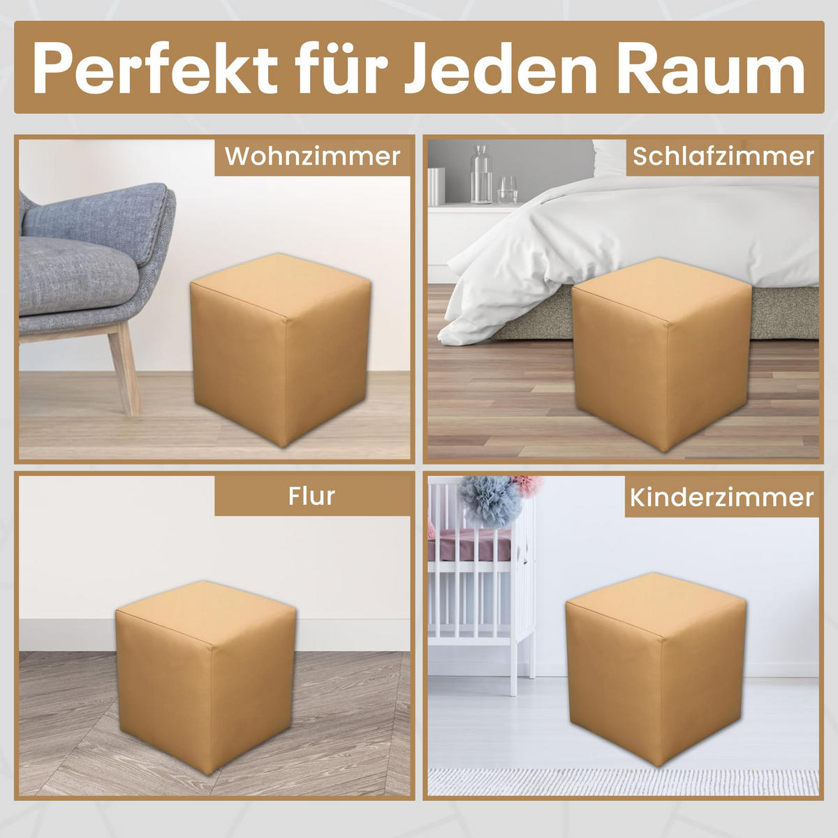 SITZWÜRFEL 40 x 40 x 40 cm Beige aus Kunstleder mit Holzwerkstoffrahmen - Beige, Leder (40/40/40cm) - Best For Home