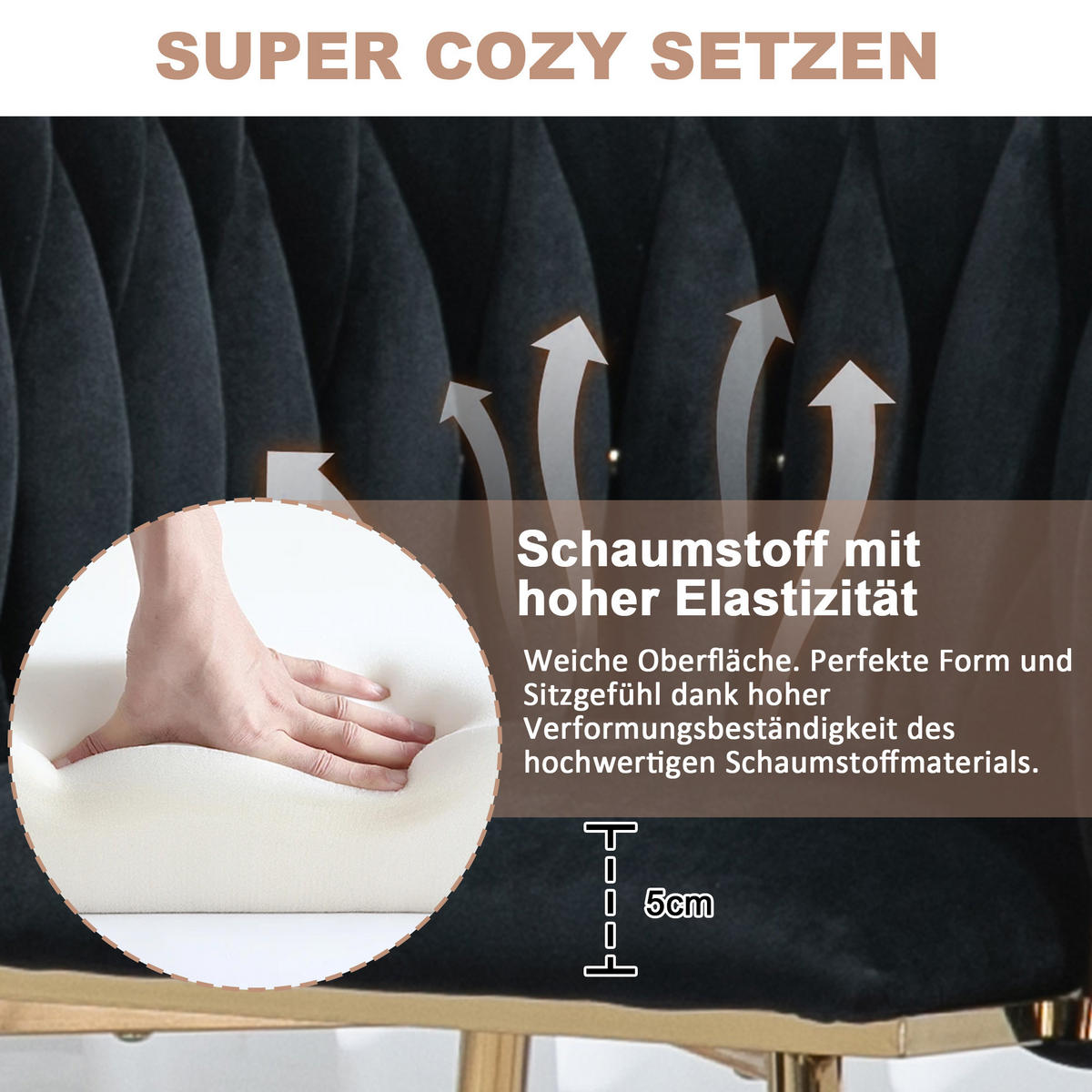 ESSZIMMERSTUHL 2er-Set aus Samt mit Goldbeinen - Schwarz, Textil (55.5/74/41cm)