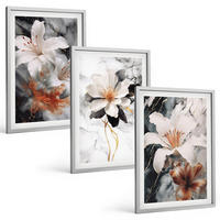 BILDER SET 3er Set - 40x60 cm Silberner Rahmen - Blumen Marmor weiß schwarz - Silberfarben, Kunststoff (40/60cm) - TULUP