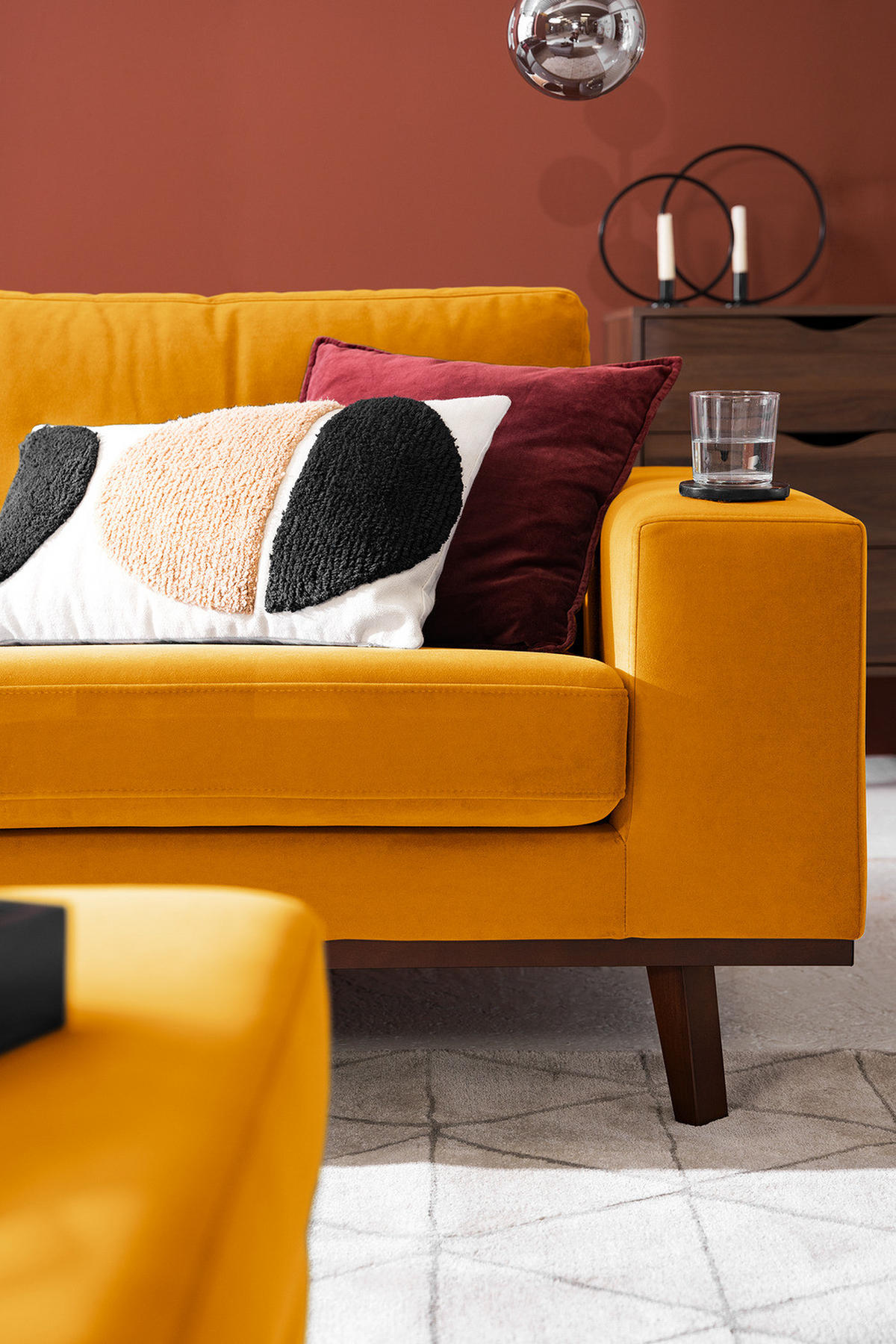 ECKSOFA mit Ottomane - Gelb/Buchefarben, Buchenholz/Textil (287/219cm) - home24