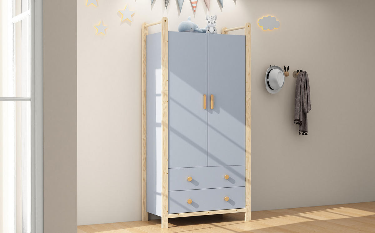 KLEIDERSCHRANK 89,6/44/180,5 cm mit 2 Drehtüren und 2 Schubladen in Blau - Blau, Holzwerkstoff (89.6/180.5/44cm) - BEAOK