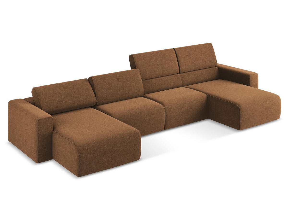 WOHNLANDSCHAFT Strukturstoff Stoff Orange - Beige/Terra cotta, Kunststoff/Textil (404/80/167cm) - Makamii