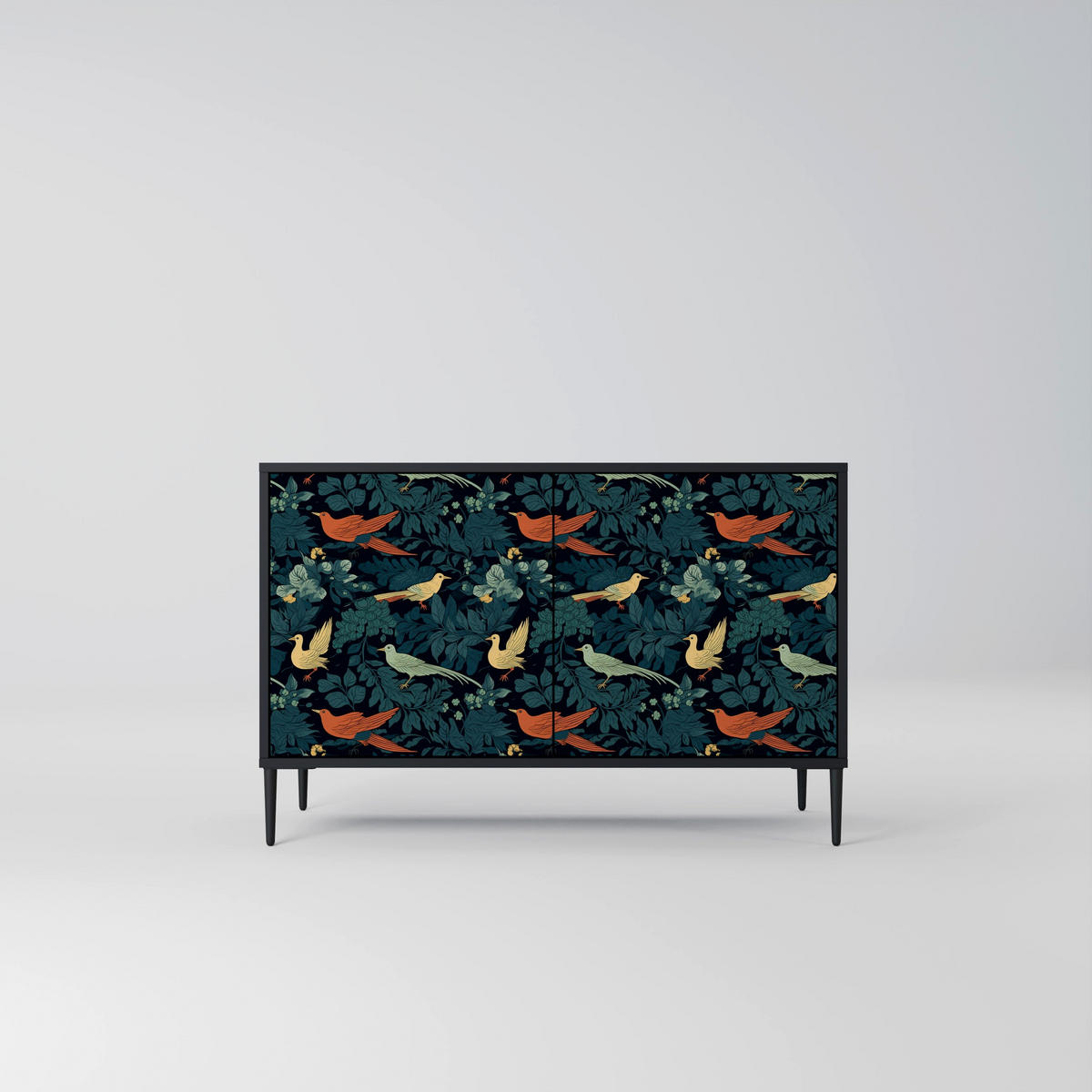 SIDEBOARD FOWL ORNAMENT, Eicheneffekt, 111x42x77,5 cm, 2 Türen - Eichefarben/Buchefarben, Holzwerkstoff/Buchenholz (111/77.5/42cm) - SpaceRebels