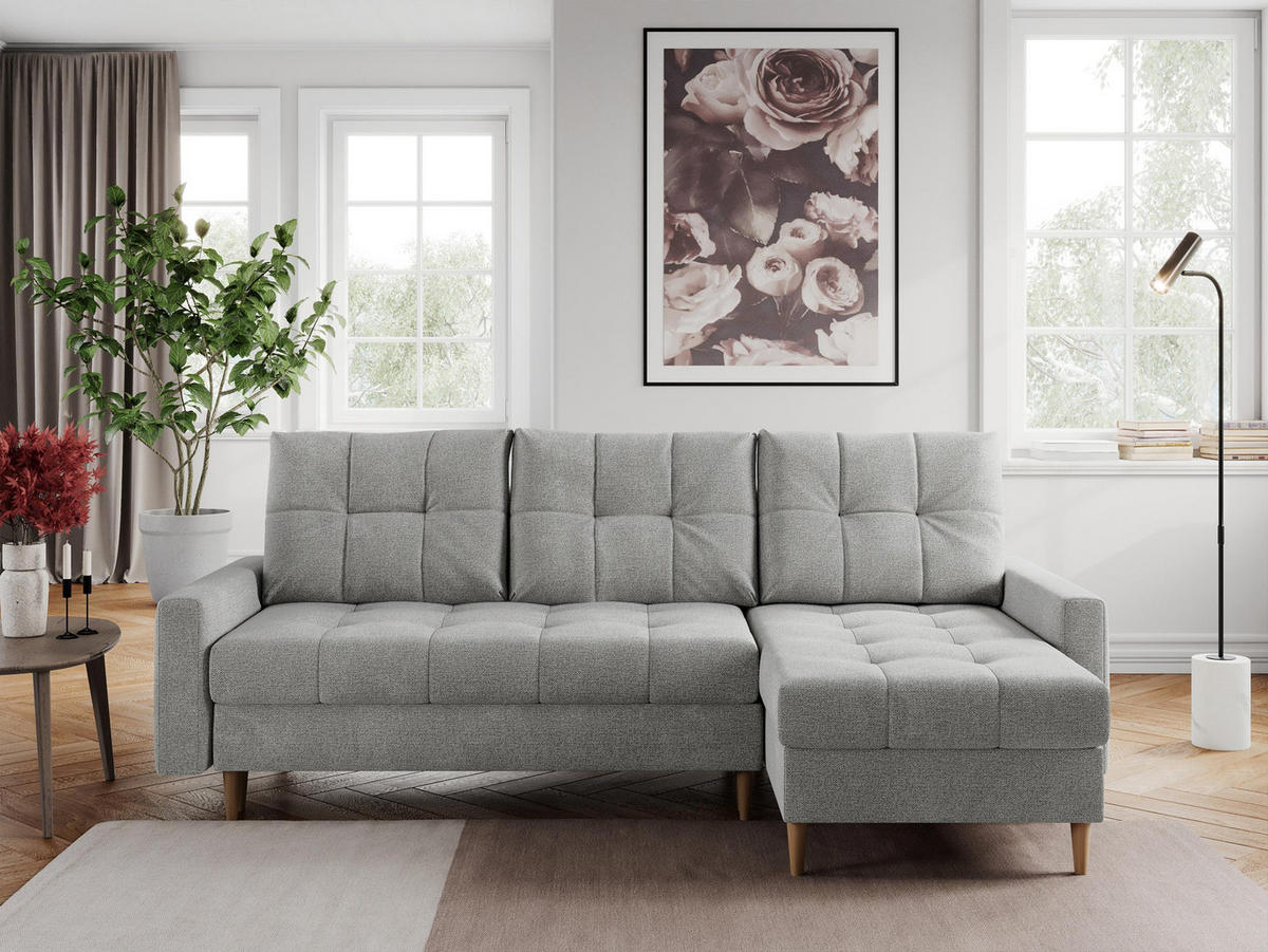 ECKSOFA Colin Struktur Hellgrau - Hellgrau/Braun, Holz/Textil (220/140cm) - MKS
