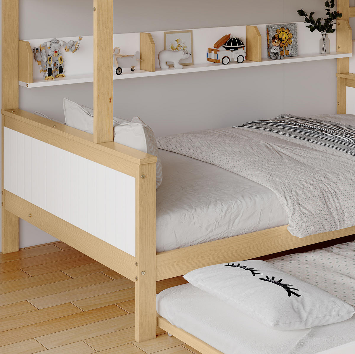 ETAGENBETT 90/200 & 120/200 cm mit Rollbett und Stauraumtreppe - Weiß, Holzwerkstoff (90/200cm) - BEAOK