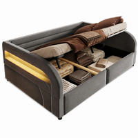 POLSTERBETT 140/200 mit hydraulischem Bettkasten und LED-Beleuchtung in Grau - Grau, Holzwerkstoff/Textil (140/200cm) - EVRYAE