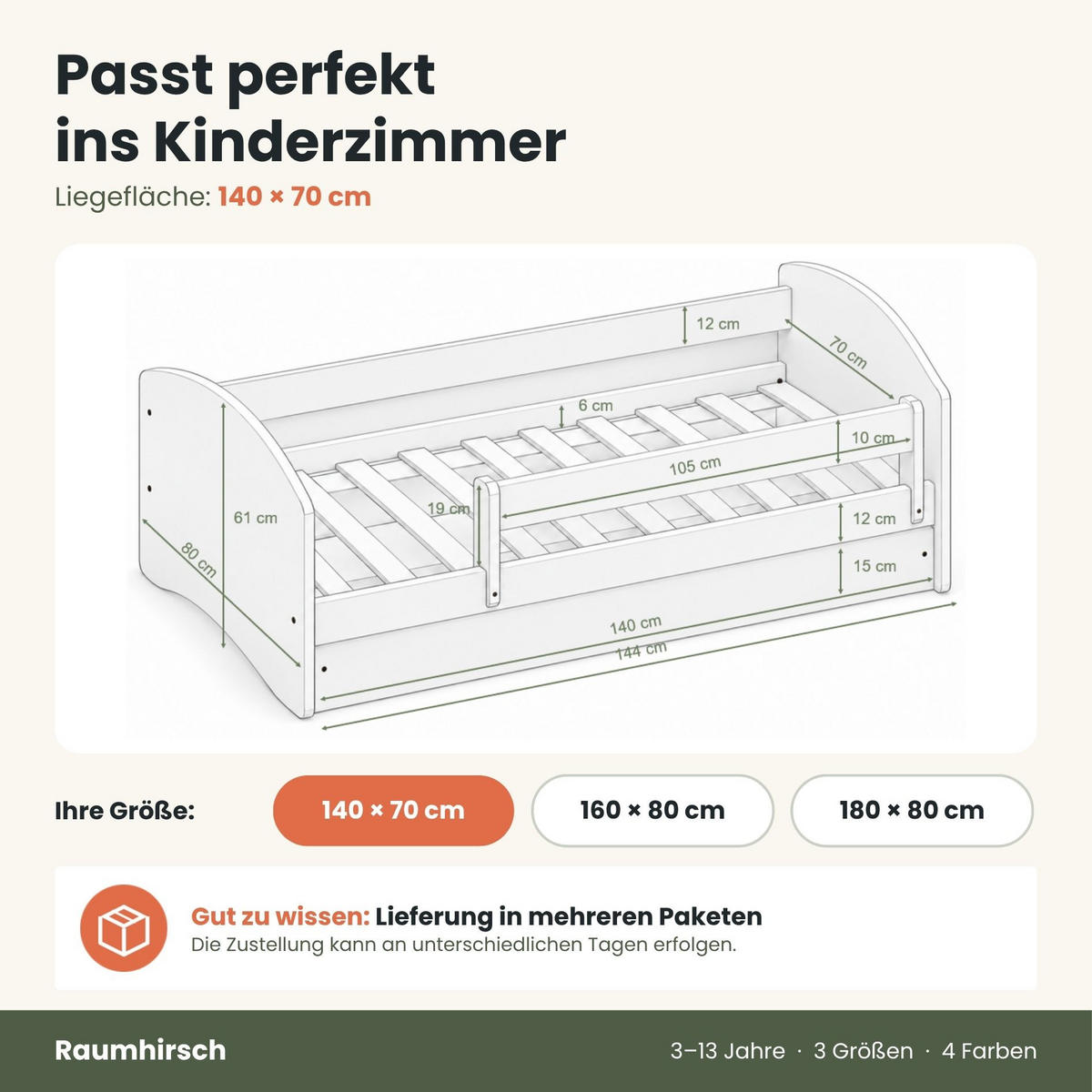 KINDERBETT ohne Motiv 70x140 cm mit Matratze, Schublade, Rausfallschutz & Lattenrost, Weiß - Weiß, Holzwerkstoff (70/140cm) - RAUMHIRSCH FURNITURE