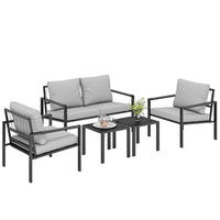 GARTENMÖBEL SET DE-06590, 2er Sofa, 2 Sessel, Sitzkissen, Beistelltisch Hellgrau - Hellgrau, Textil/Metall - ComfortXL