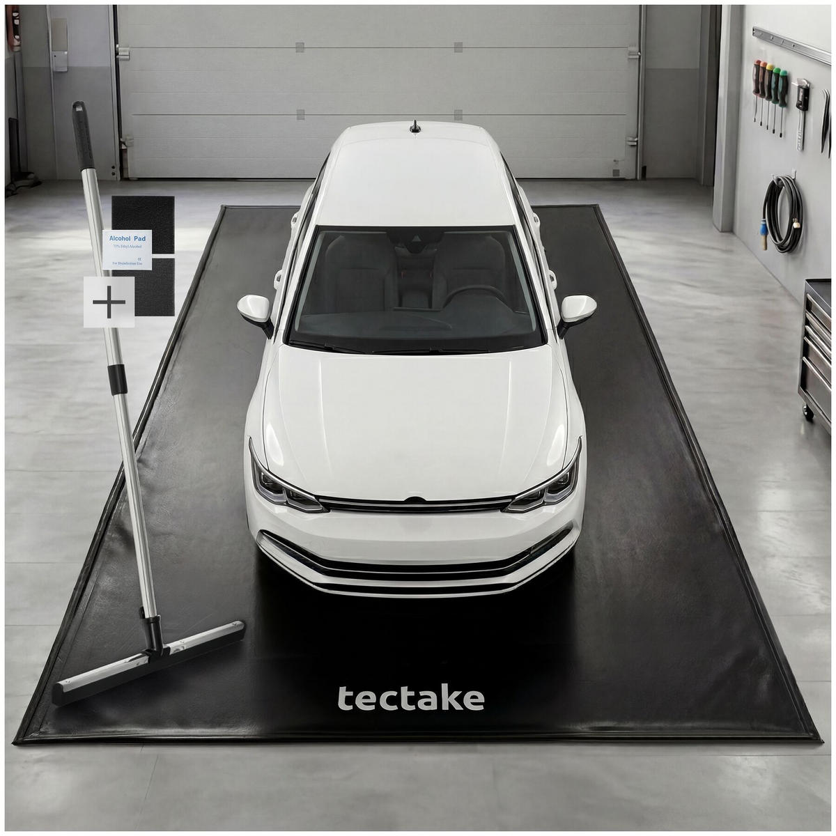 GARAGENBODENMATTE , inklusive ausziehbarem Abzieher, schwarz - Schwarz, Kunststoff (240/500cm) - tectake