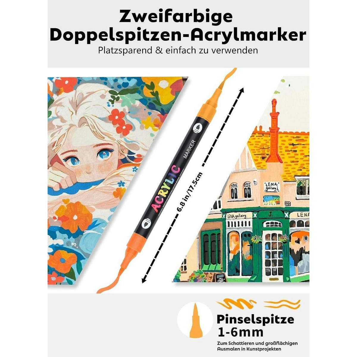 ACRYLSTIFTE Set 12 Stück 24 Farben Doppelspitze Wasserfest - Multicolor, Kunststoff (1.8/2.5/17.5cm)