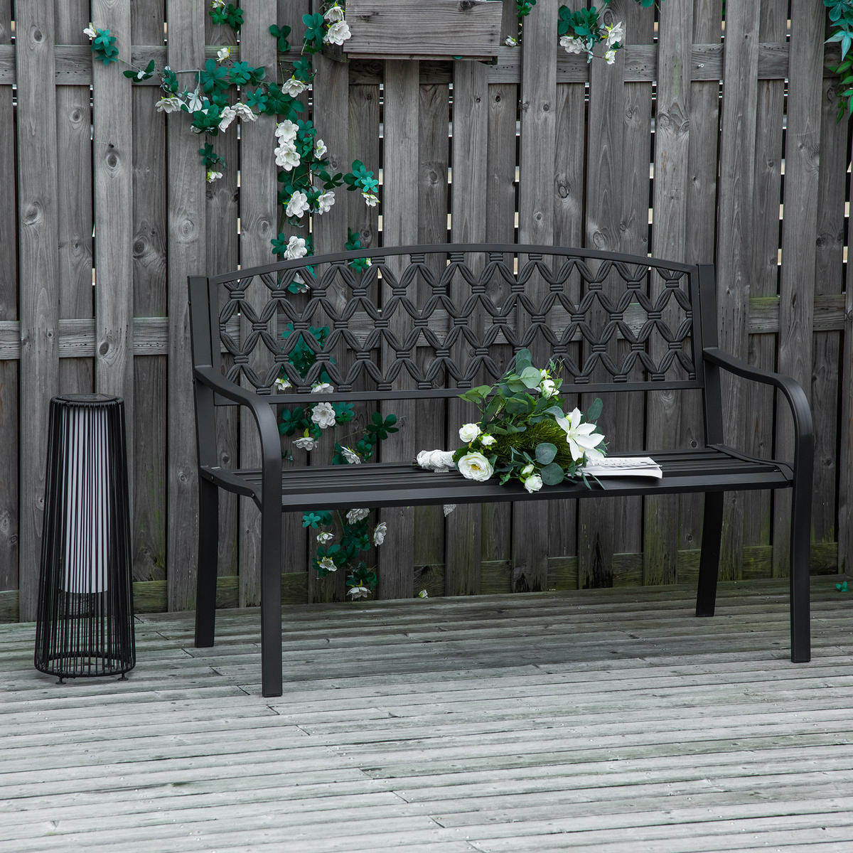 GARTENBANK,2-SITZER Stahl Gusseisen Armlehnen,schwarz - Schwarz, Metall (128/89/58.5cm) - Vallsero