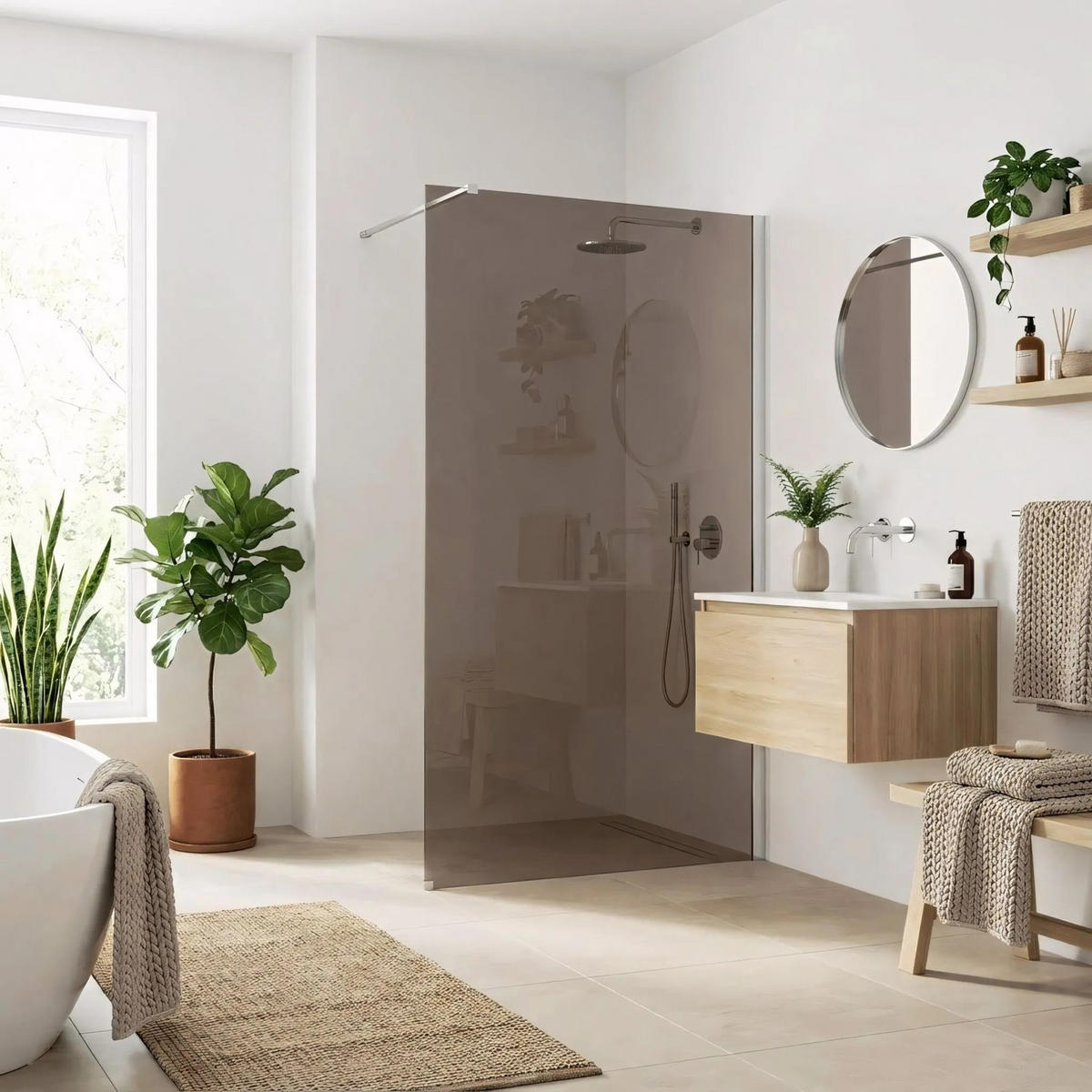 DUSCHWAND Rea Flexi Brown / Chrome 140 - Chromfarben, Glas (120/140/195cm) - REA