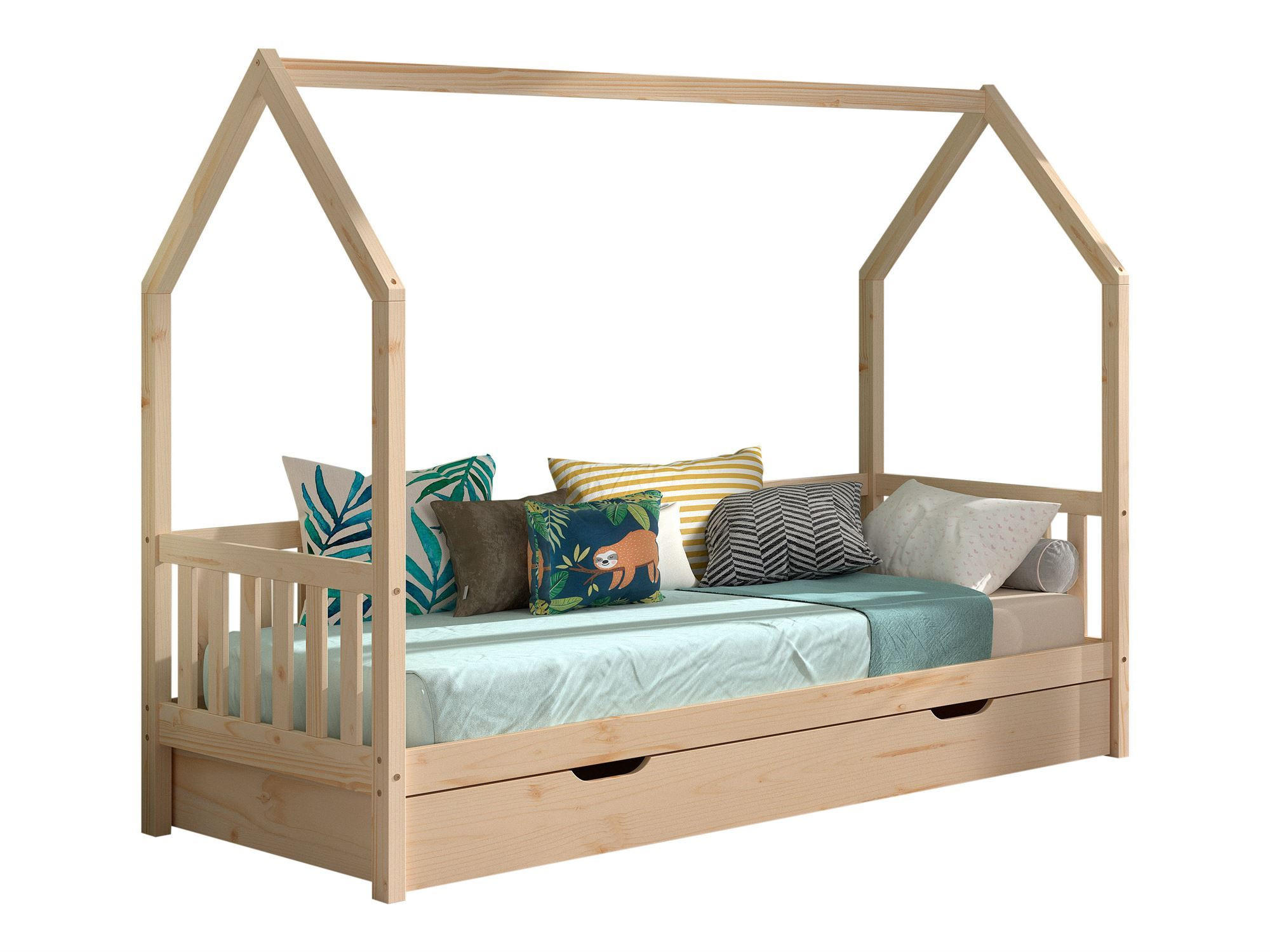 HAUSBETT Kandace 90x200 Kiefer massiv natur mit Dachaufbau & Schublade - Kieferfarben, Holz (90/200cm) - 58aufmkessel