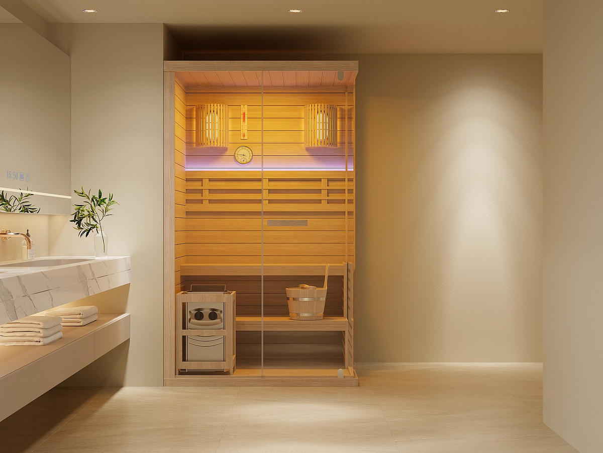 FINNISCHE Sauna - 2 Personen - Holz, Platte - Naturfarben Hell - - Naturfarben, Holz (120/200/120cm) - Vente-Unique