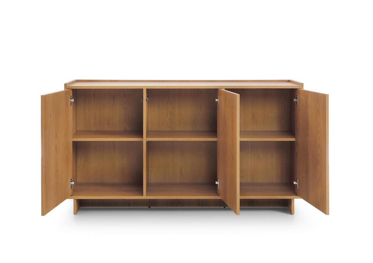 KOMMODE Suna 147 cm breit Japandi Design Sideboard Eiche Caramel grifflos - Braun, Holzwerkstoff (147/81/39cm) - Bettso