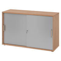 SCHIEBETÜRENSCHRANK - 2 Ordnerhöhen 40/120/74,8 cm in Nussbaumfarben/Silberfarben Streifengriff (Kunststoff) - Silberfarben/Nussbaumfarben, Holzwerkstoff (120/74.8/40cm) - bümö