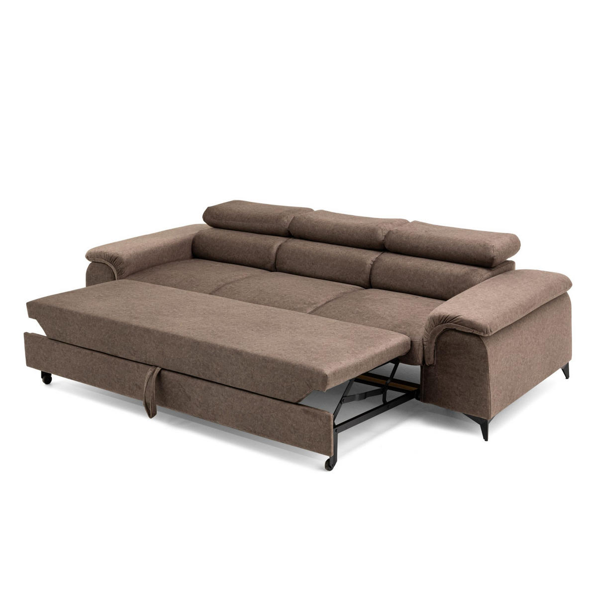 3-SITZER Sofa PLAZA mit Schlaffunktion 127x195 Velours Braun - Schwarz/Braun, Holz/Textil (260/90/100cm) - Muffo