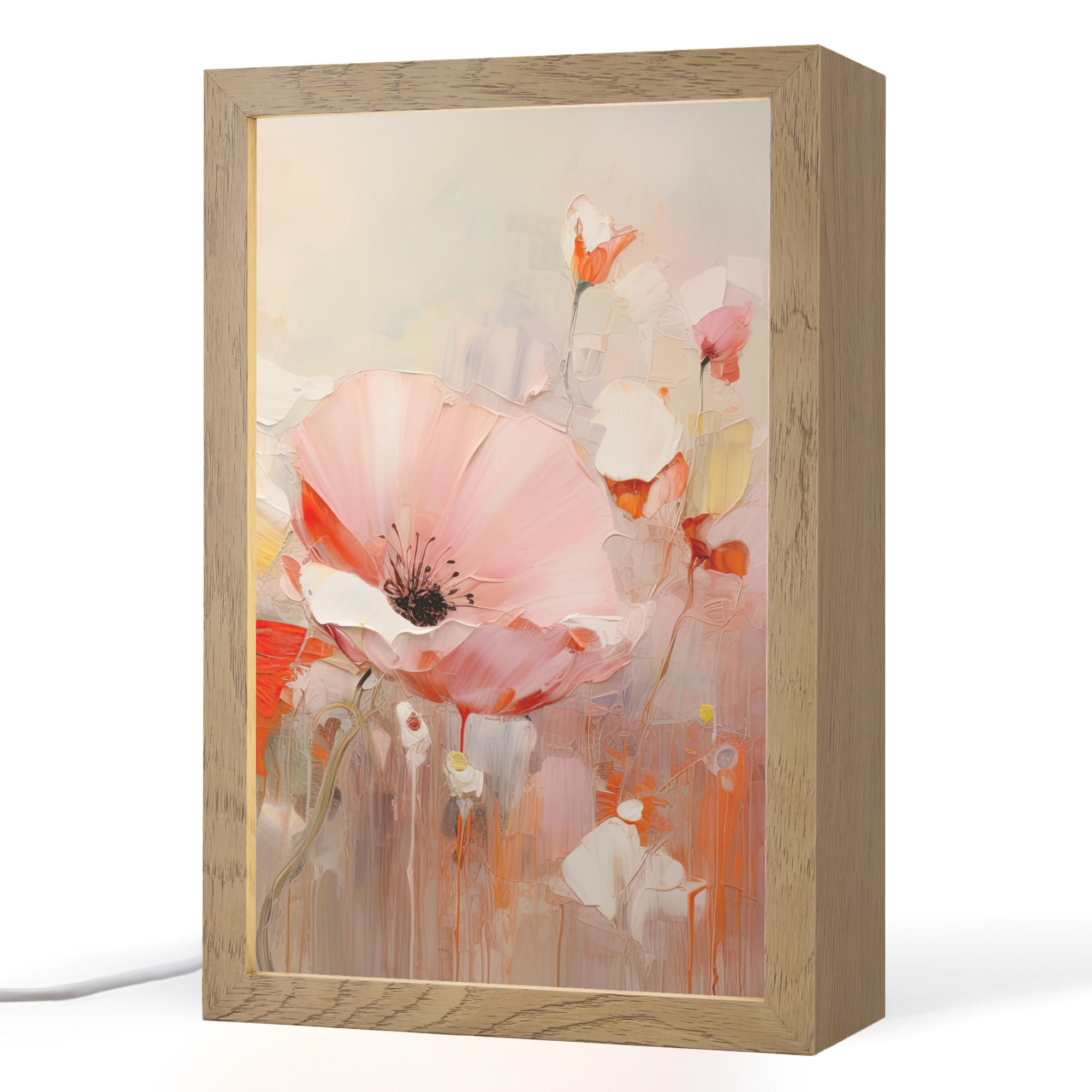TISCHLEUCHTE Blumen - Aquarell - Rosa - Abstrakt - Kunst 20x30 cm - Anthrazit, Holzwerkstoff (8/20/30cm) - OnlyWow
