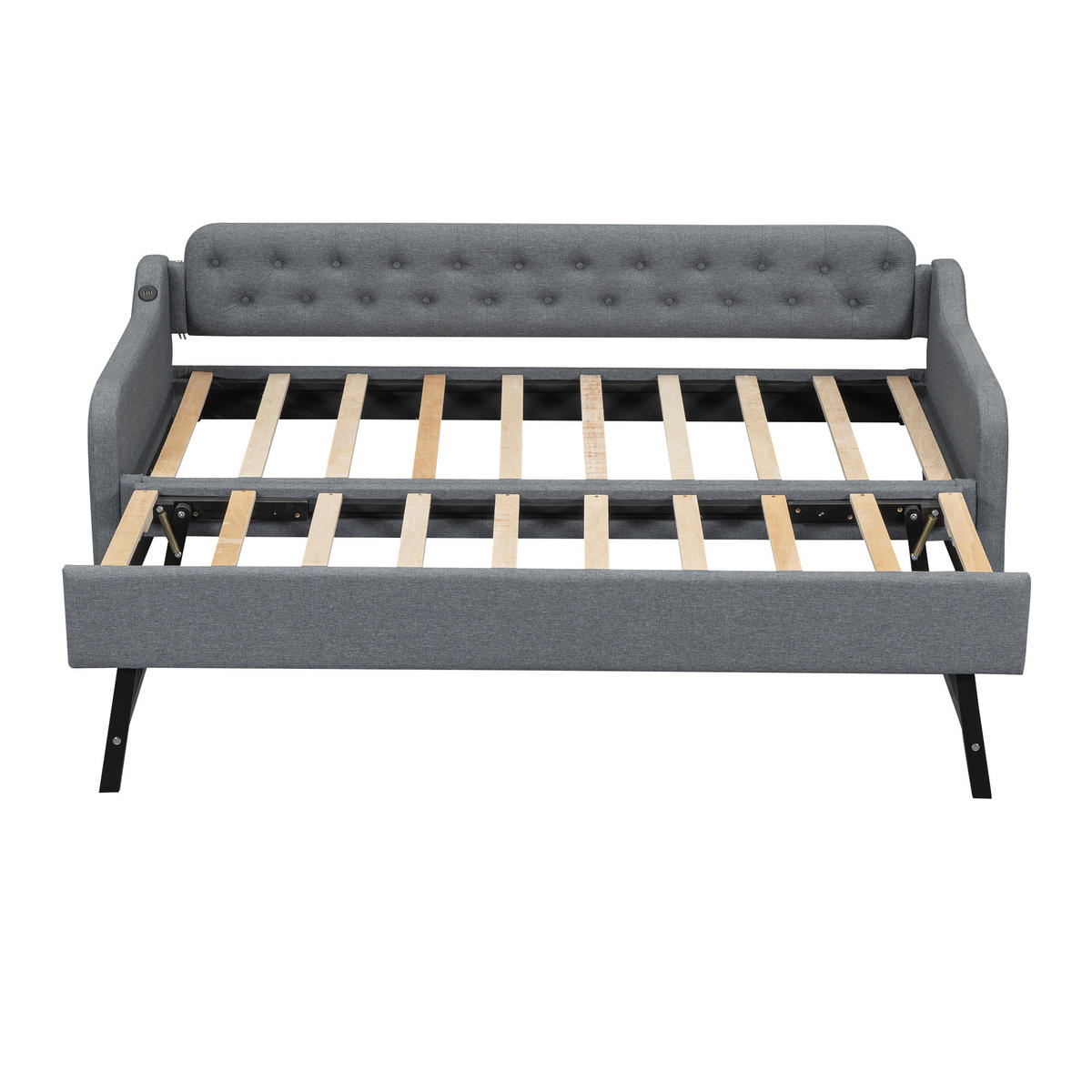 SCHLAFSOFA mit Ausziehbett und USB 90x200 cm Leinen Grau - Grau, Metall (90/200cm) - Meubliv