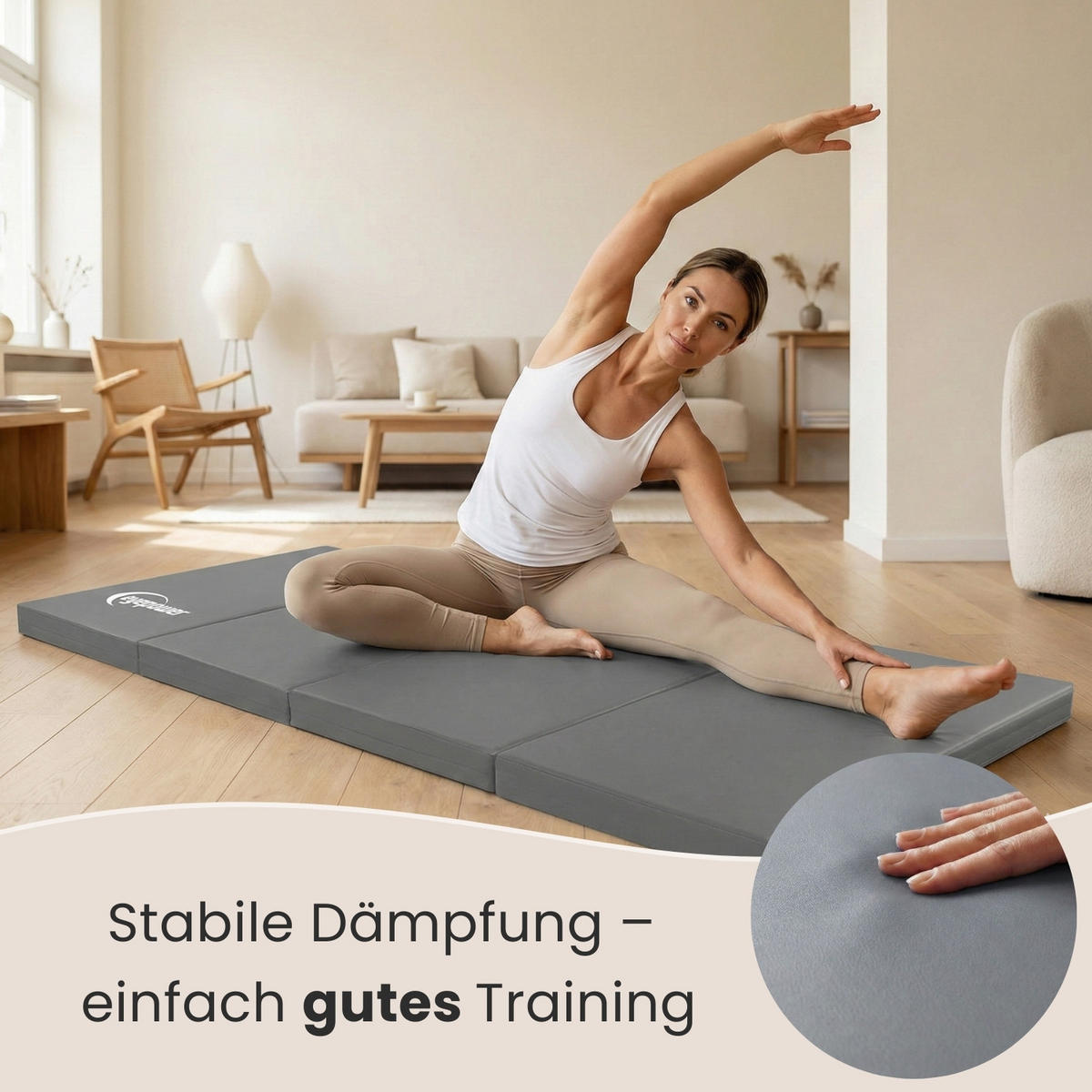 GYMNASTIKMATTE zum Wenden - 180/60/5 cm Faltbare Turnmatte - Grau, Kunststoff (60/180cm) - eyepower