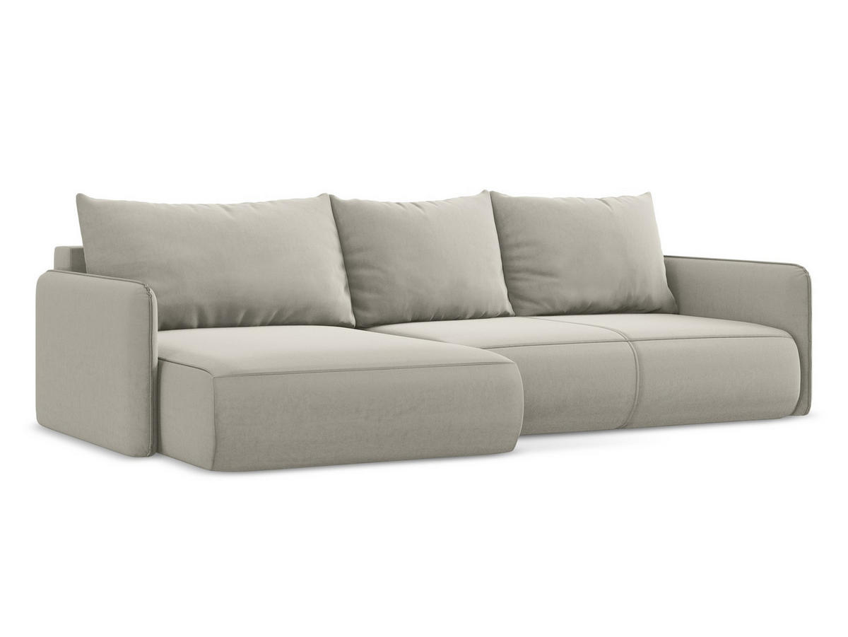 ECKSOFA mit Schlaffunktion Samt Stoff Creme - Perlmutt/Creme, Kunststoff/Textil (148/240cm) - Makamii