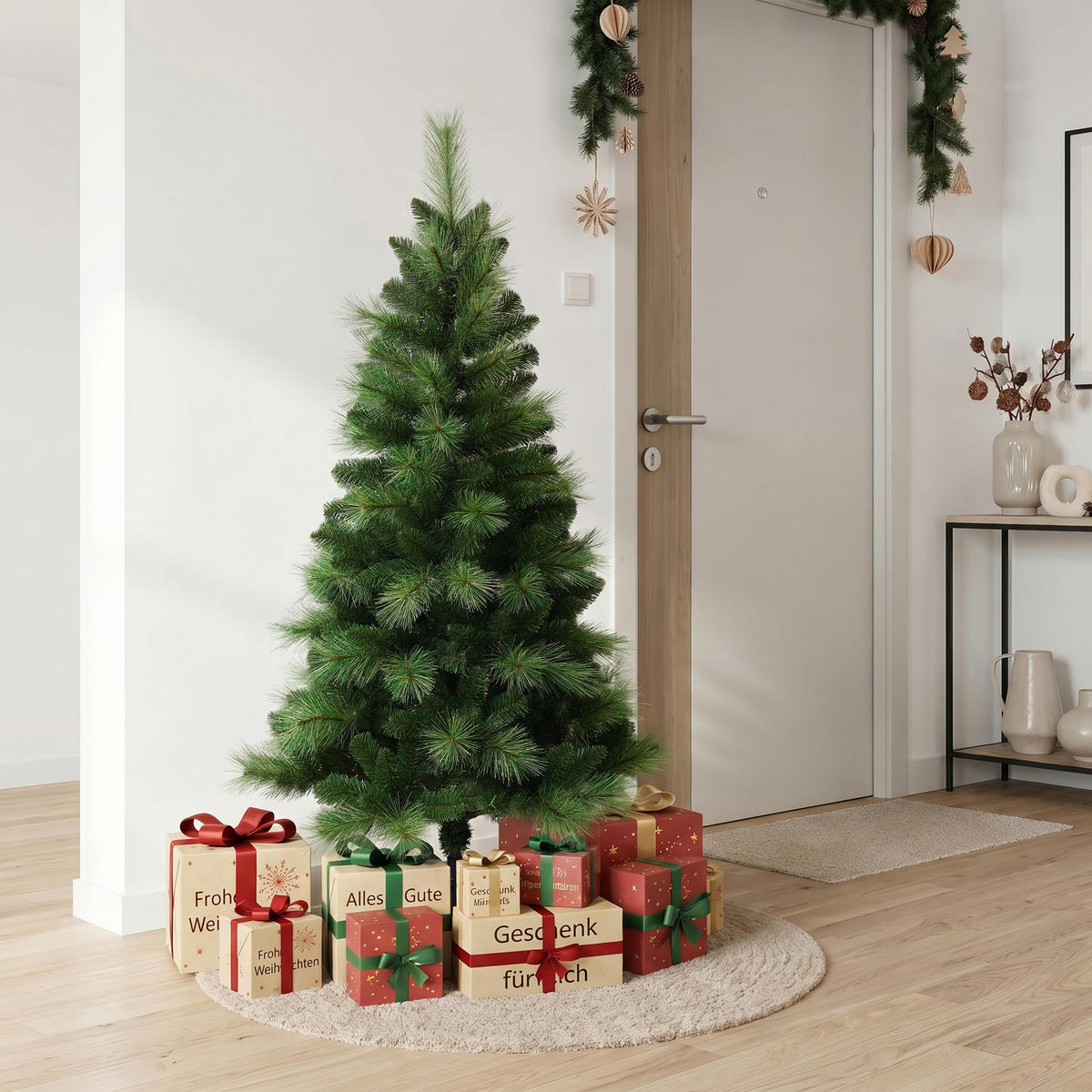 KÜNSTLICHER Weihnachtsbaum 154 cm, Kiefernoptik mit langen Nadeln - Grün, Kunststoff (154cm) - Hometopia