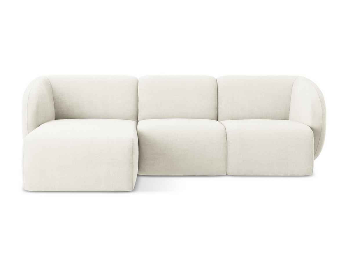 ECKSOFA Links Chenille Stoff Weiß - Schwarz/Weiß, Holzwerkstoff/Kunststoff (248/166cm) - Makamii