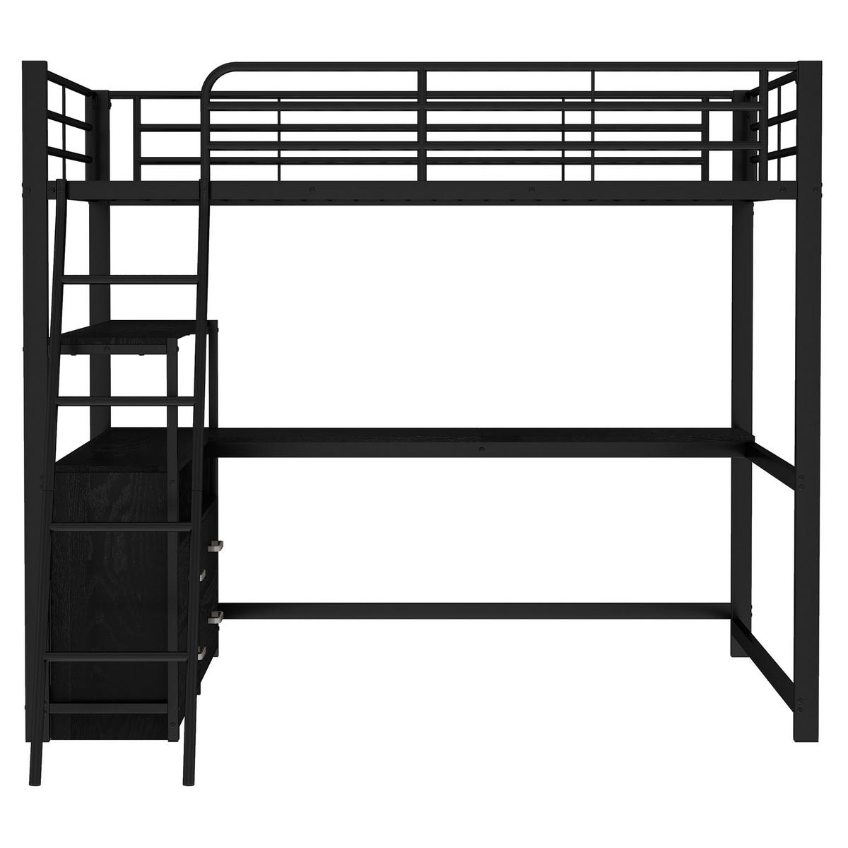 HOCHBETT 140x200cm Schwarz Eisenrahmen Schubladen L-förmiger Schreibtisch - Schwarz, Holz (140/200cm) - FLIEKS