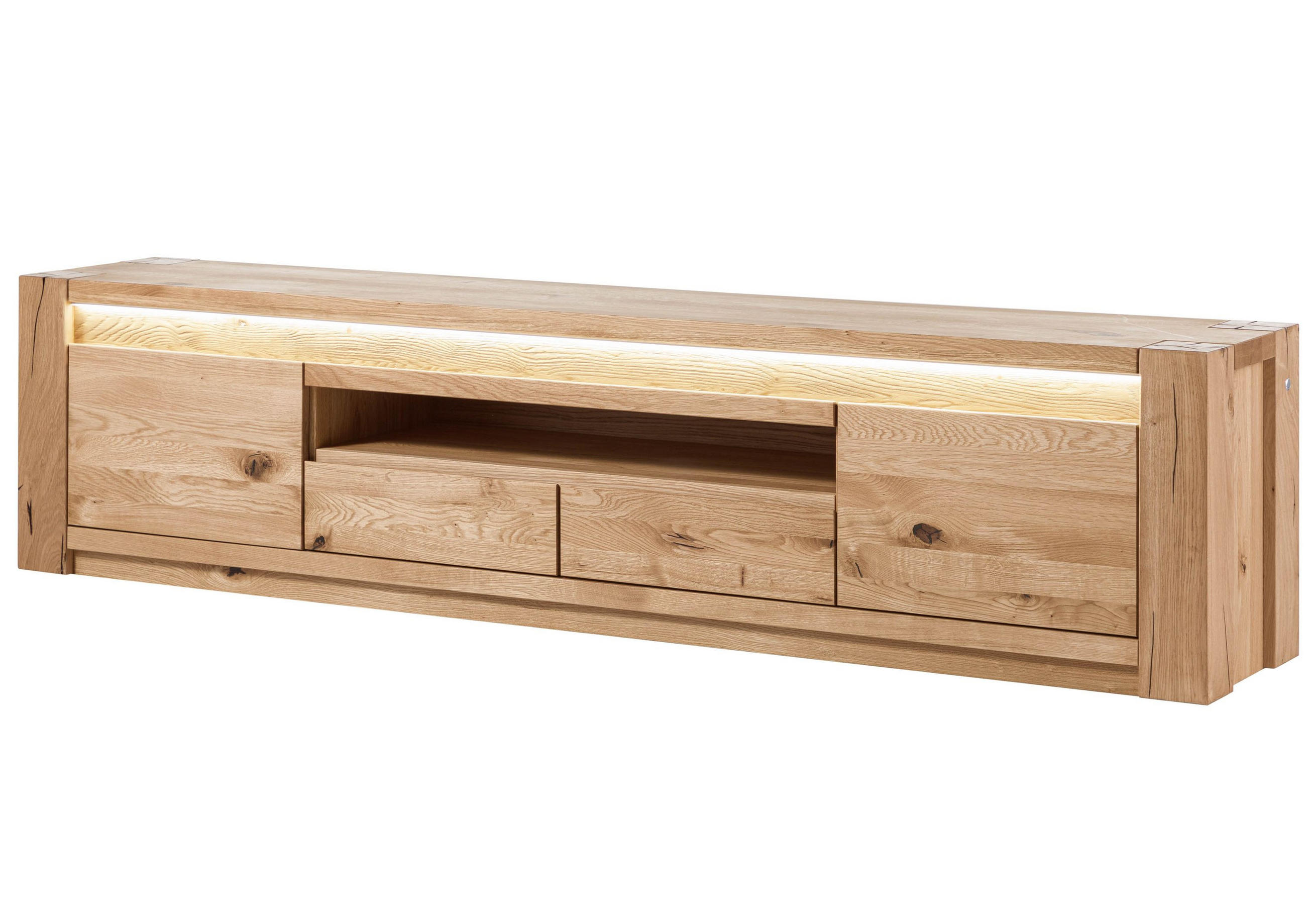 TV-BOARD Wildeiche 223x40x53 beige geölt KENT #232 - Beige, Holz (223/53/40cm) - Massivmoebel24