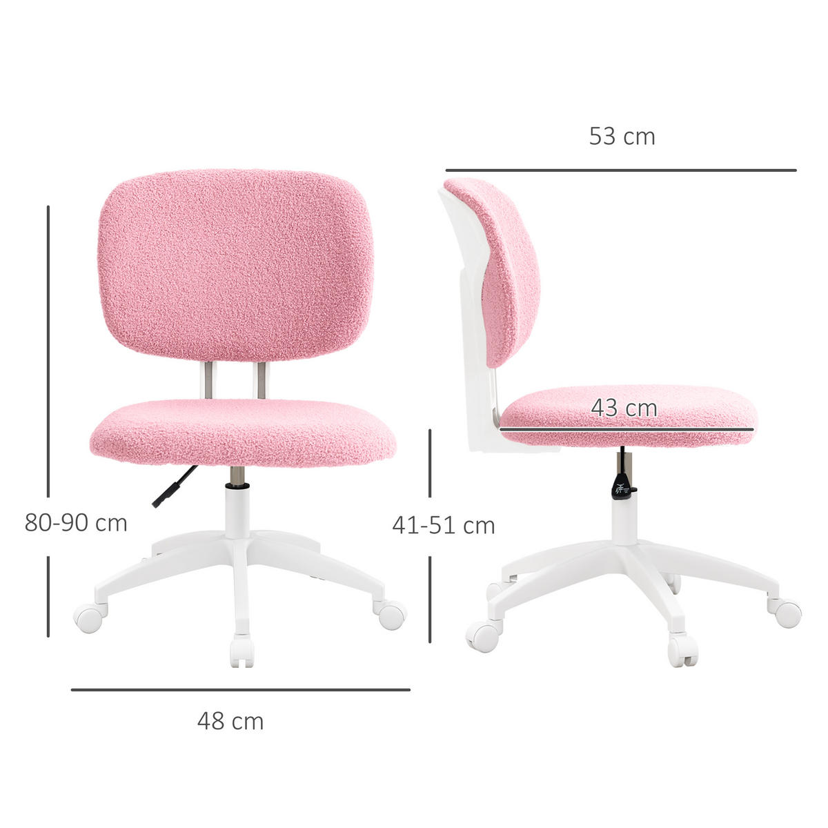 BÜROSTUHL, Ergonomischer Schreibtischstuhl, Höhenverstellbarer Computerstuhl - Rosa, Kunststoff (53/90/48cm) - Vinsetto