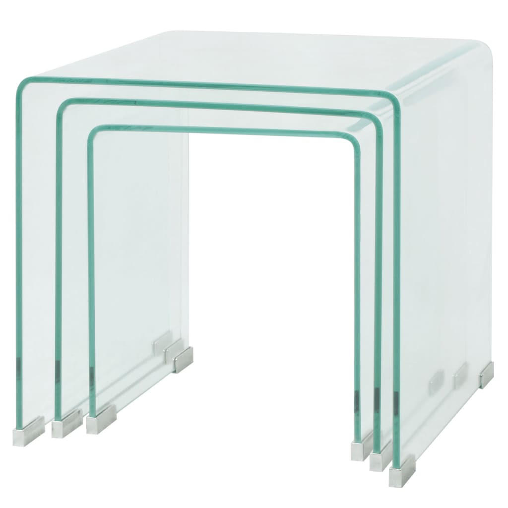 COUCHTISCHSET 30-42/30-42/36-41,5 cm 3-tlg. aus Gehärtetem Glas Transparent U-Form - Transparent, Glas (42/42/41.5cm) - vidaXL