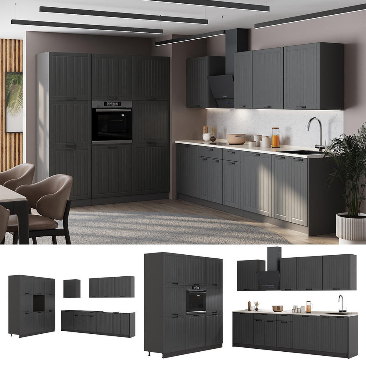 KUCHYŇSKÝ KOUT Fame-Line, Tmavě šedá/Antracit, 460 cm, PD Dub - tmavě šedá/antracitová, kompozitní dřevo (460/206.8/60cm) - Vicco