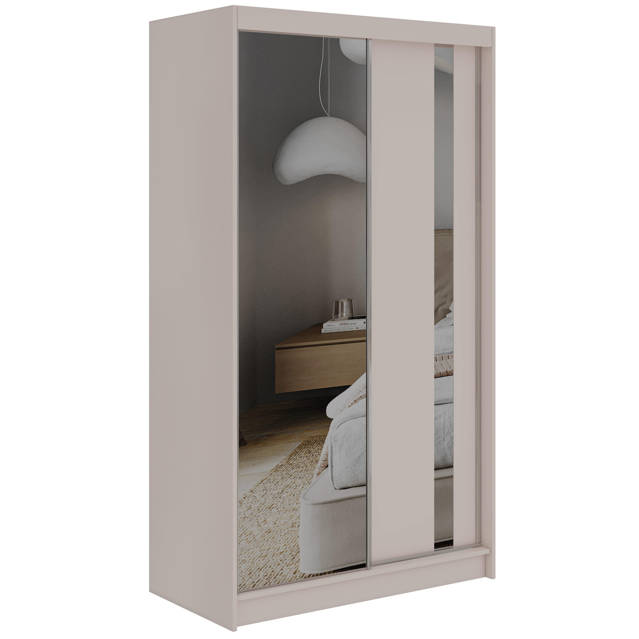 SCHWEBETÜRENSCHRANK 120 - GRECJA - Kaschmir mit Spiegel - Kaschmir/Alufarben, Holzwerkstoff/Metall (120/216/61cm) - MKS
