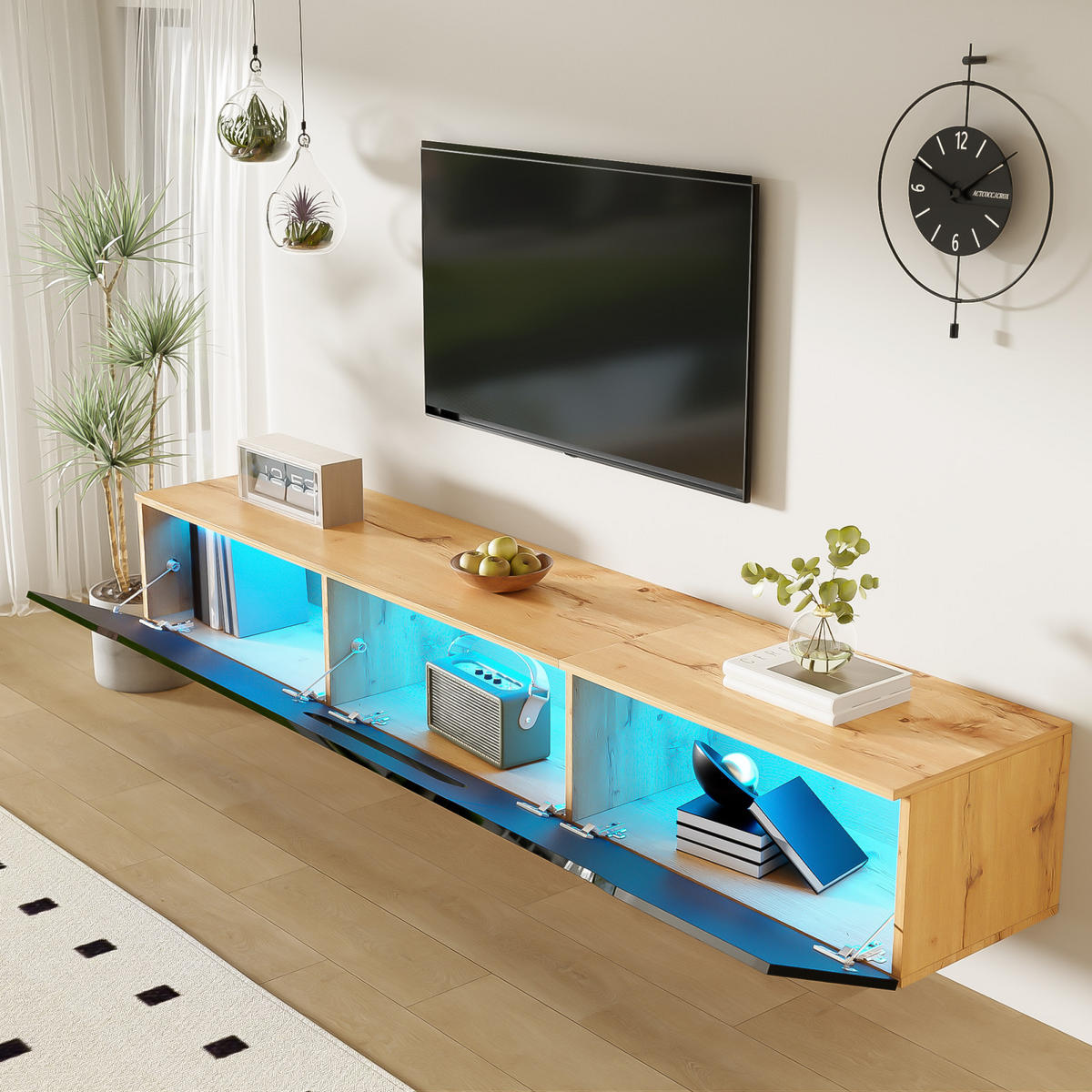 TV Lowboard LED 180 cm, 3 Türen, Schwarz Holz - Schwarz, Holz (180/30/35cm)