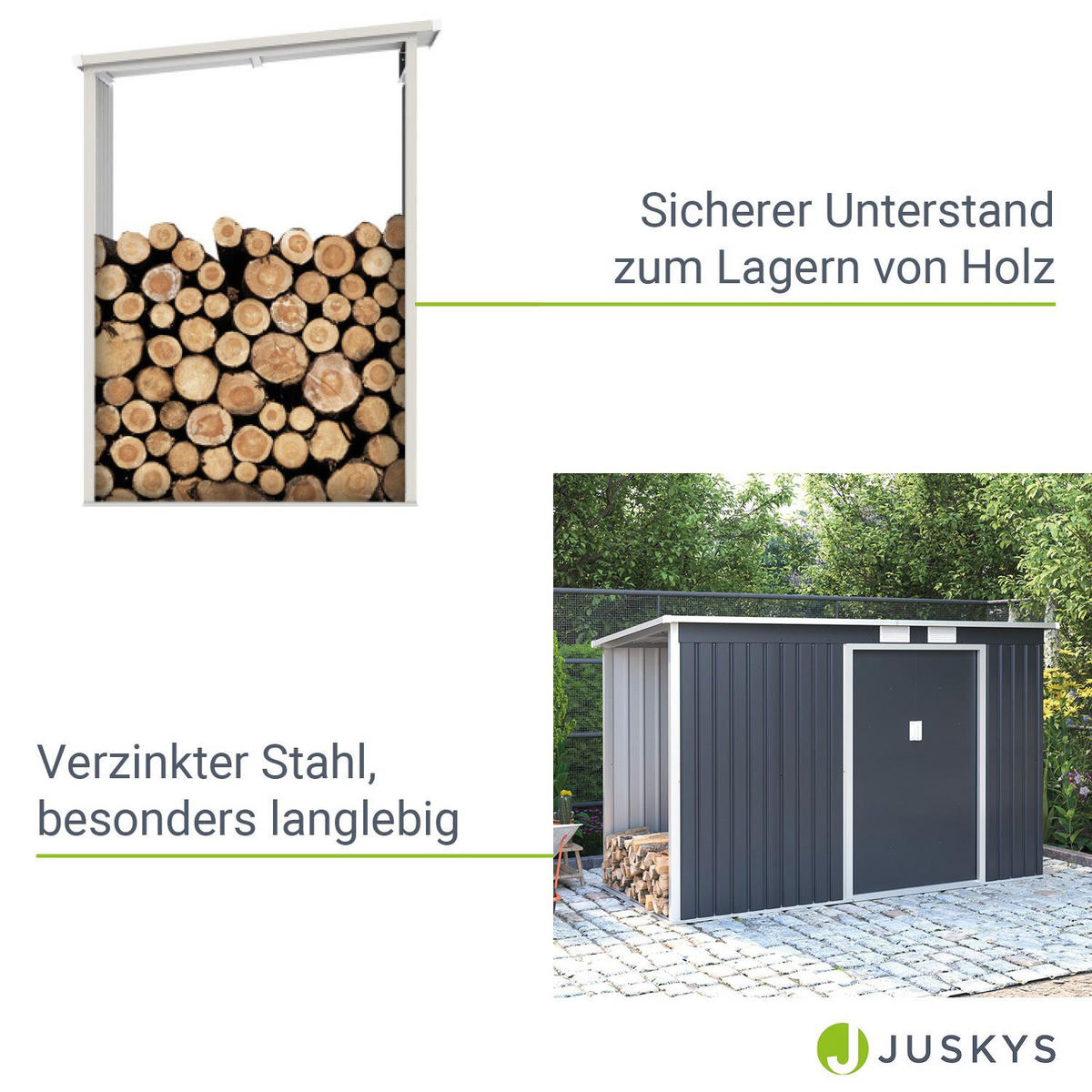 HOLZUNTERSTAND für Metall Geräteschuppen M links - Dunkelgrau, Metall (65/171/130cm) - Juskys