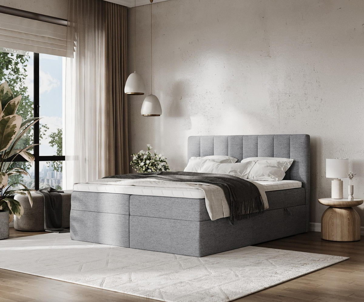 BOXBETT Bari 140/200 cm Grau im Neve Stoff - Grau, Holz/Holzwerkstoff (140/200cm) - AltaBeds