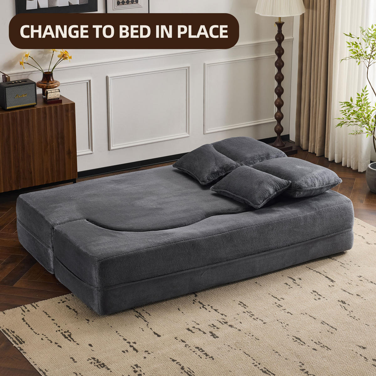 2-SITZER SCHLAFSOFA Flanell Blau & Grau mit 4 Kissen - Blau/Grau, Textil (198/76/120cm) - WISHDOR