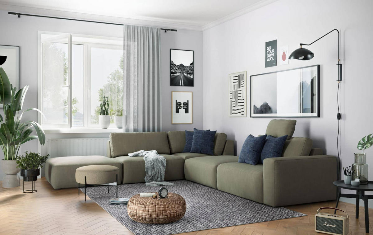 ECKSOFA hochwertige und außergewöhnliche Handwerkskunst - Schwarz/Grün, Holz/Kunststoff (345/373cm) - Cotta