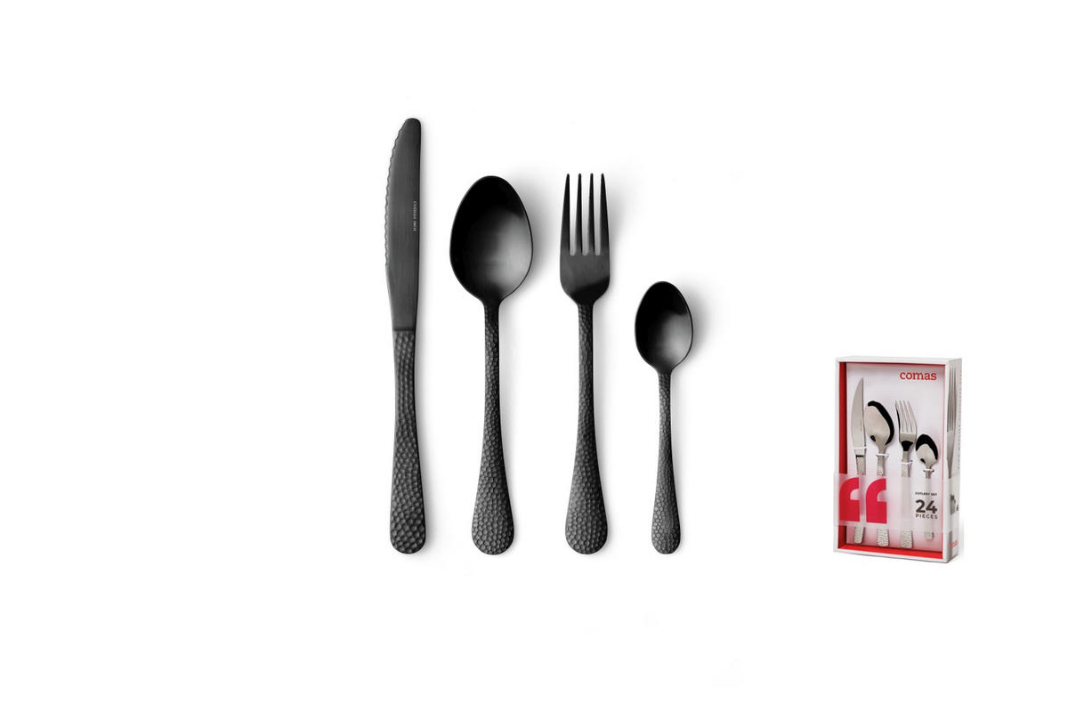 BESTECKSET Luna Black Matt 24-teilig - Schwarz, Metall - Comas