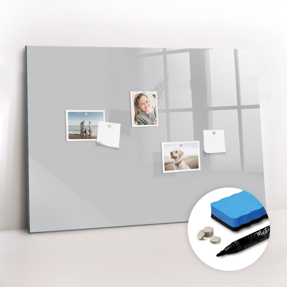 MAGNETTAFEL 100x70 Hellgrau schwarzer Marker - Hellgrau, Glas (100/0.4/70cm) - TULUP