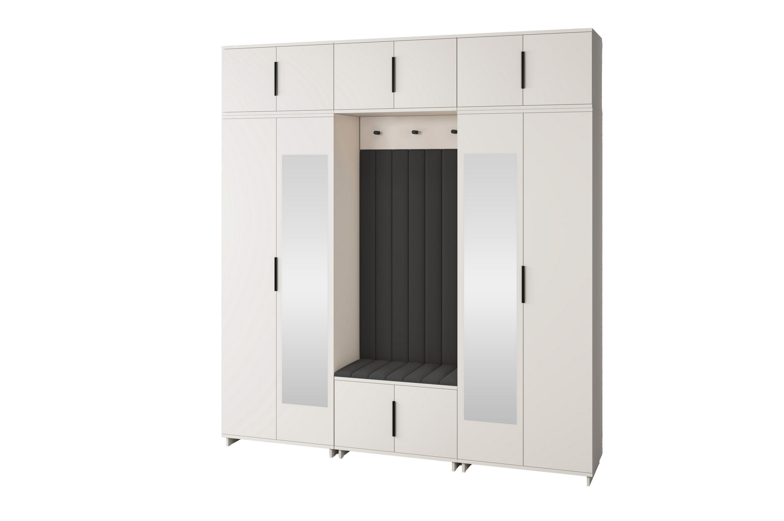 GARDEROBE Napoli version 12 mit Spiegel, mit POLSTERPANEELEN SCHWARZ - Beige/Schwarz, Holzwerkstoff (210/229/40cm) - Jerpax
