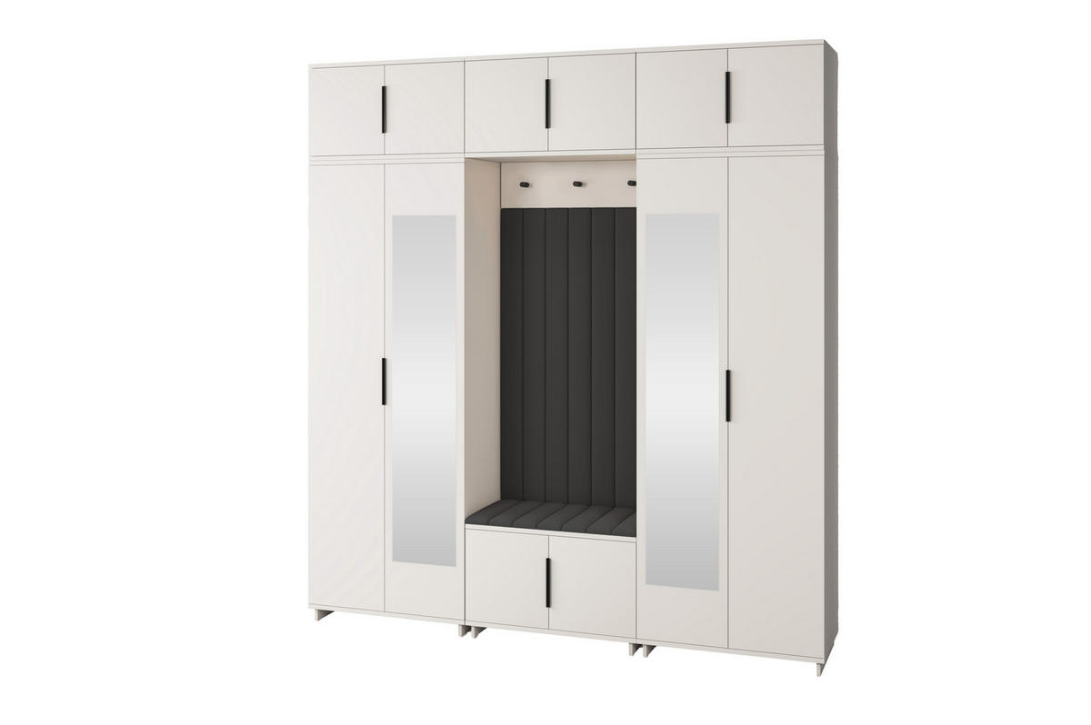 GARDEROBE Napoli version 12 mit Spiegel, mit POLSTERPANEELEN SCHWARZ - Beige/Schwarz, Holzwerkstoff (210/229/40cm) - Jerpax