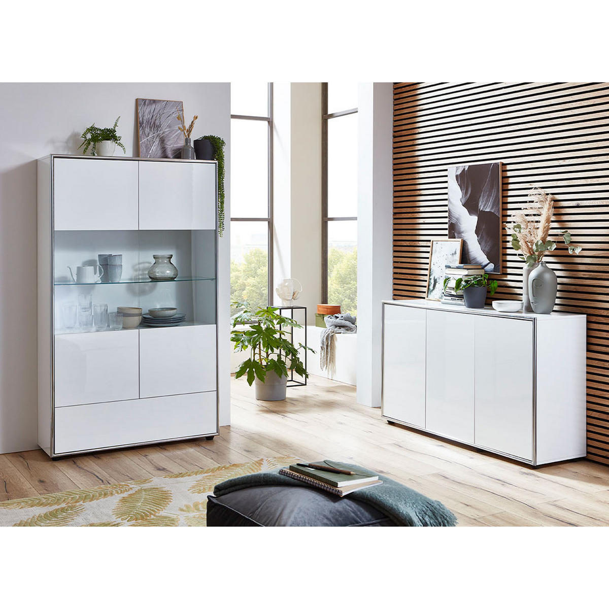 VITRINE Kenan Weiß Hochglanz 100/35/170 cm - Weiß, Holzwerkstoff (100/170/35cm) - ebuy24