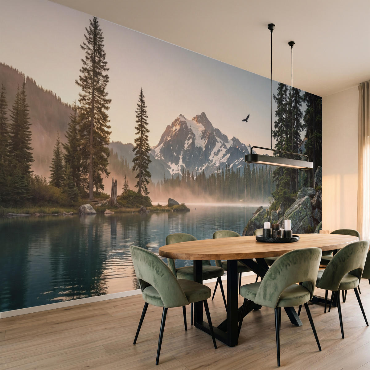 TAPETE - Berge - Wasser - Bäume - 500x200 cm - Multicolor, Papier (500/200cm) - OnlyWow