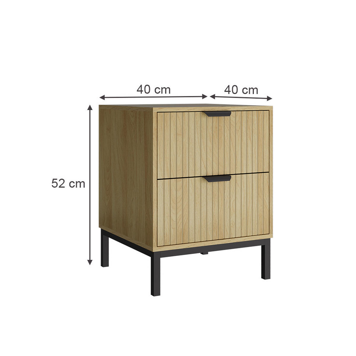 NACHTTISCH Lennox Eiche 40 x 52 cm 2er Set - Eichefarben/Schwarz, Holzwerkstoff (40/52/40cm) - Vicco