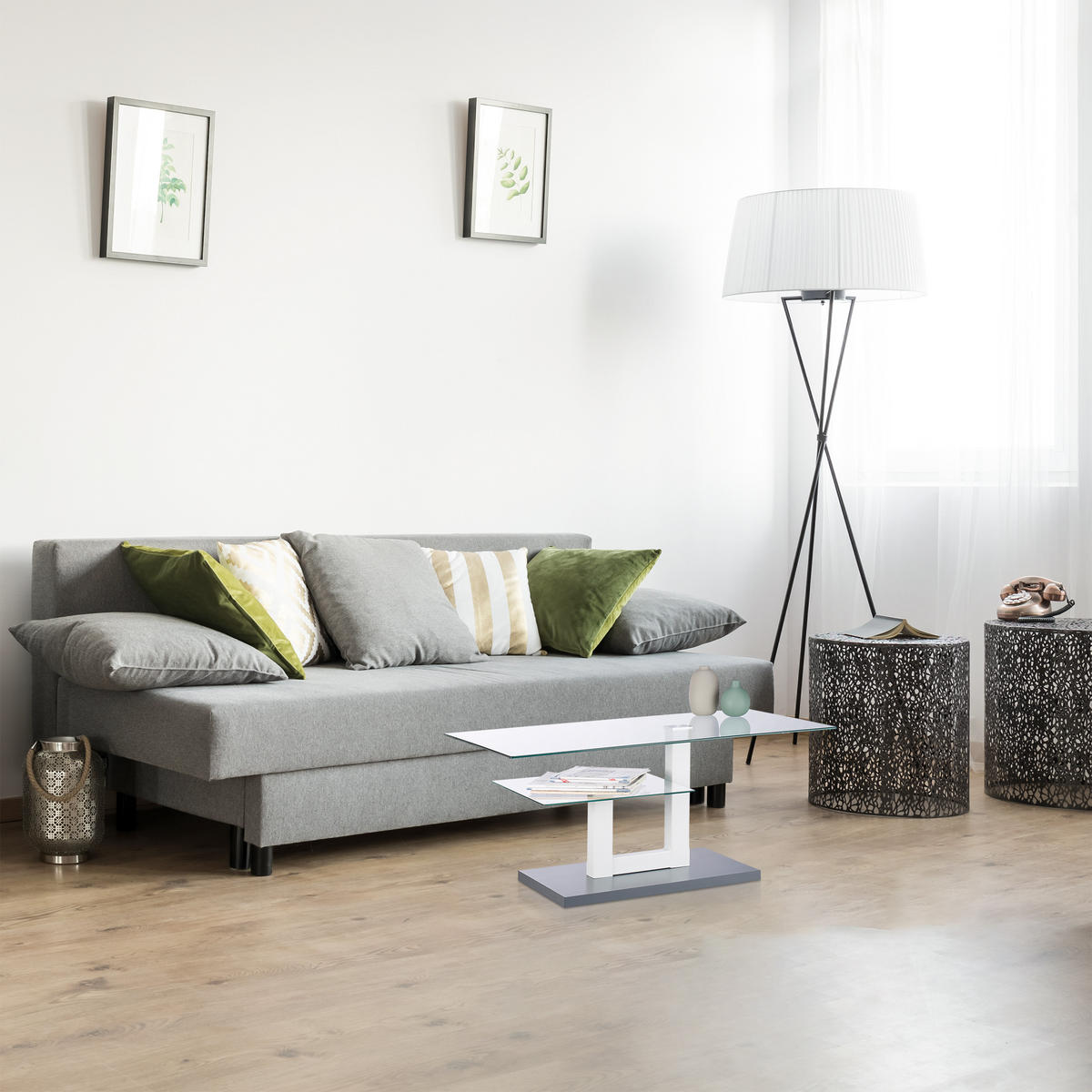 COUCHTISCH - Multicolor, Glas/Holzwerkstoff (60/100/45cm) - Relaxdays