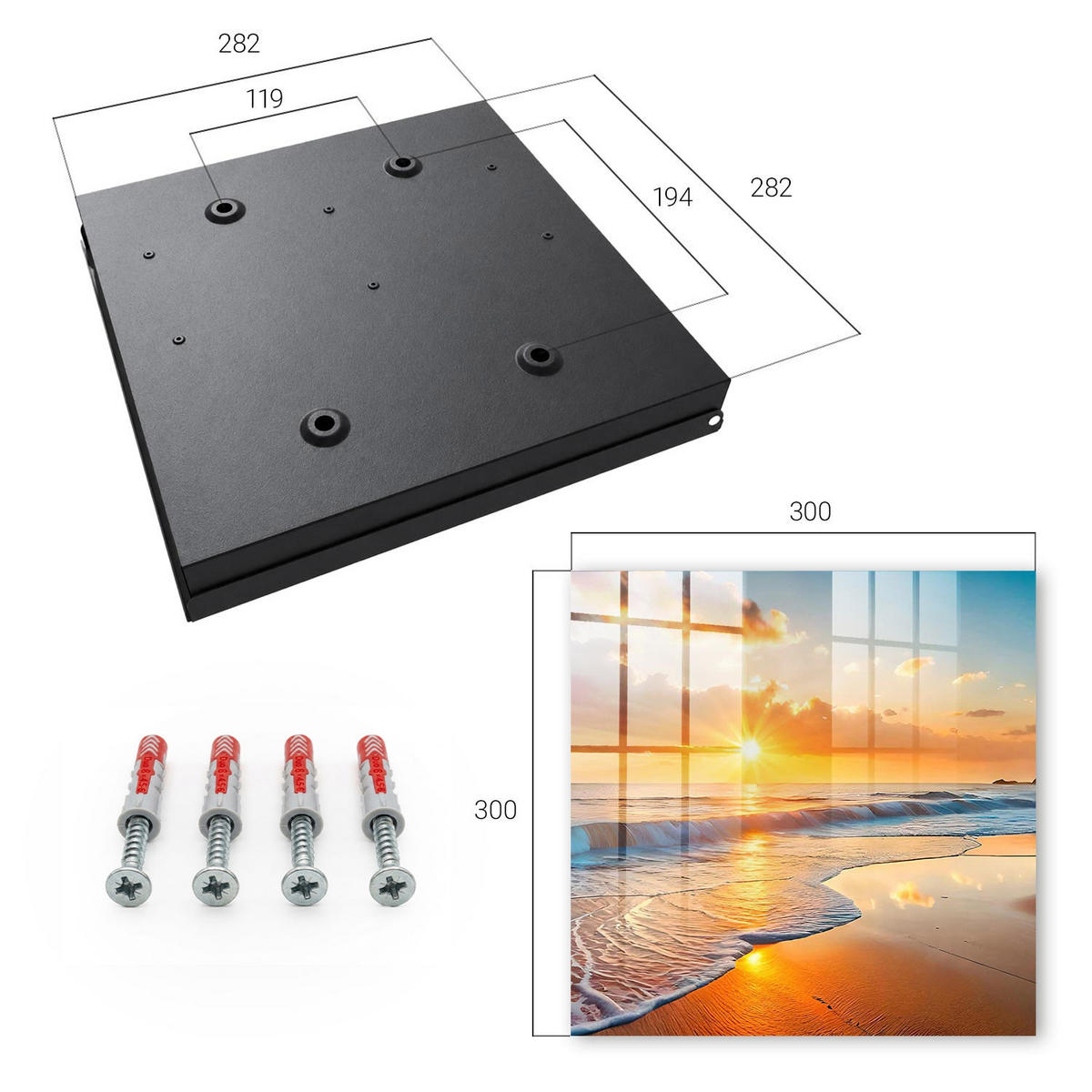 SCHLÜSSELBOX Schwarz 30x30 cm- Türöffnung nach rechts - Sonnenuntergang über dem Meer - Orange, Metall (30/30/5cm) - TULUP