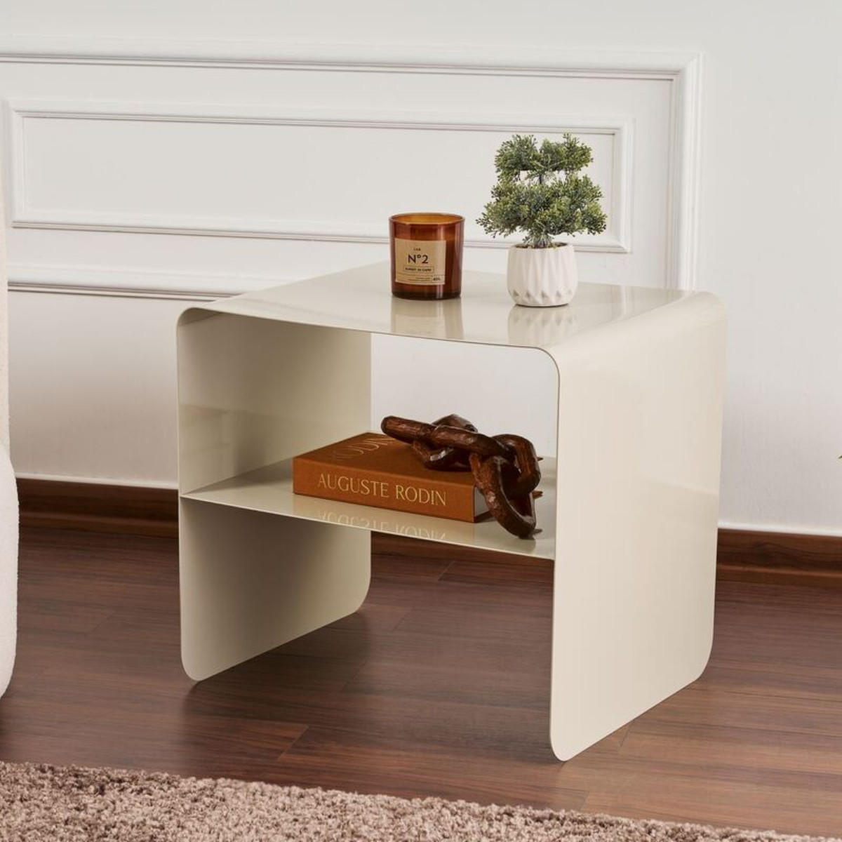 BEISTELLTISCH mit offenem fach 52/45/56 cm - Taupe, Metall (60/52/56cm) - Calicosy