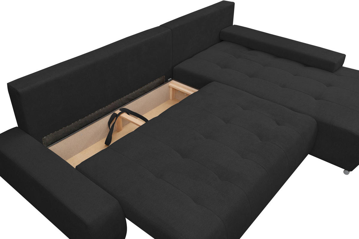 ECKSOFA Bloom mit Bettkasten und Schlaffunktion L-Form - Dunkelgrau, Textil (267/185cm)