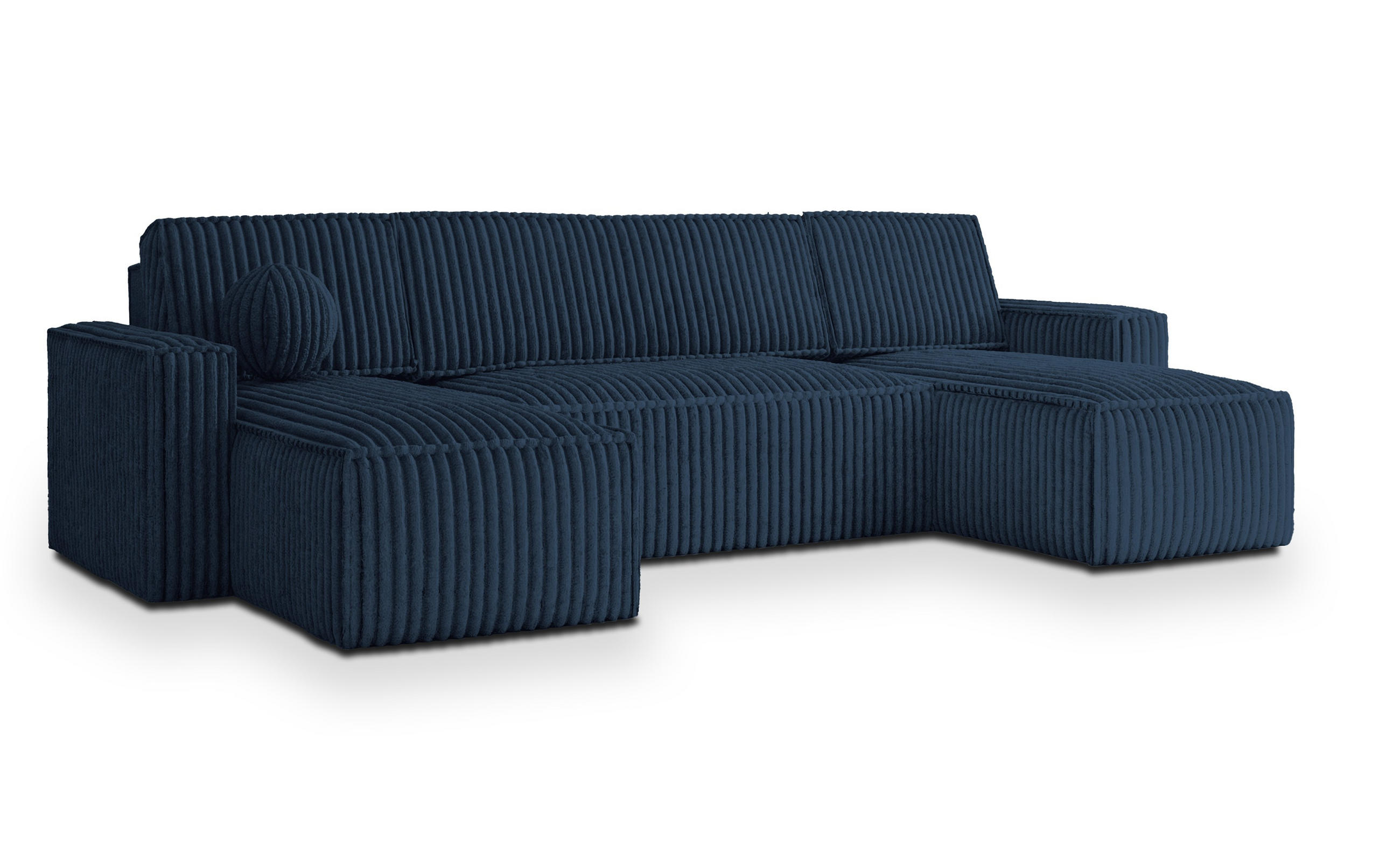 WOHNLANDSCHAFT PESANO T Blau Kordstoff mit Schlaffunktion - Blau, Holz (306/85/140cm) - MASSENO
